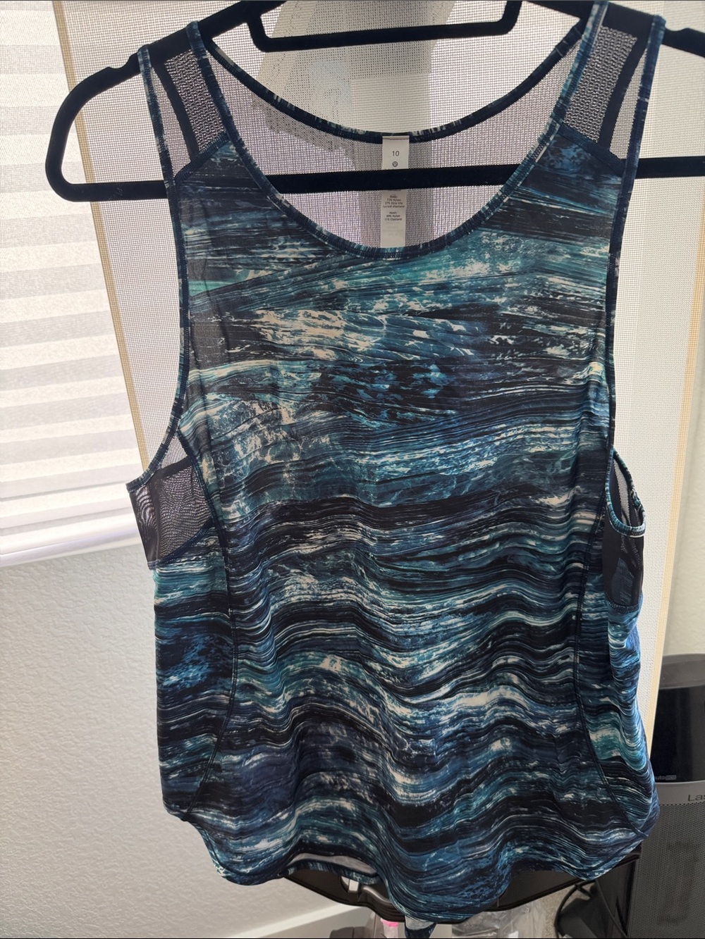 lululemon athletica Blue Black Wave-Print Mesh Tank Top